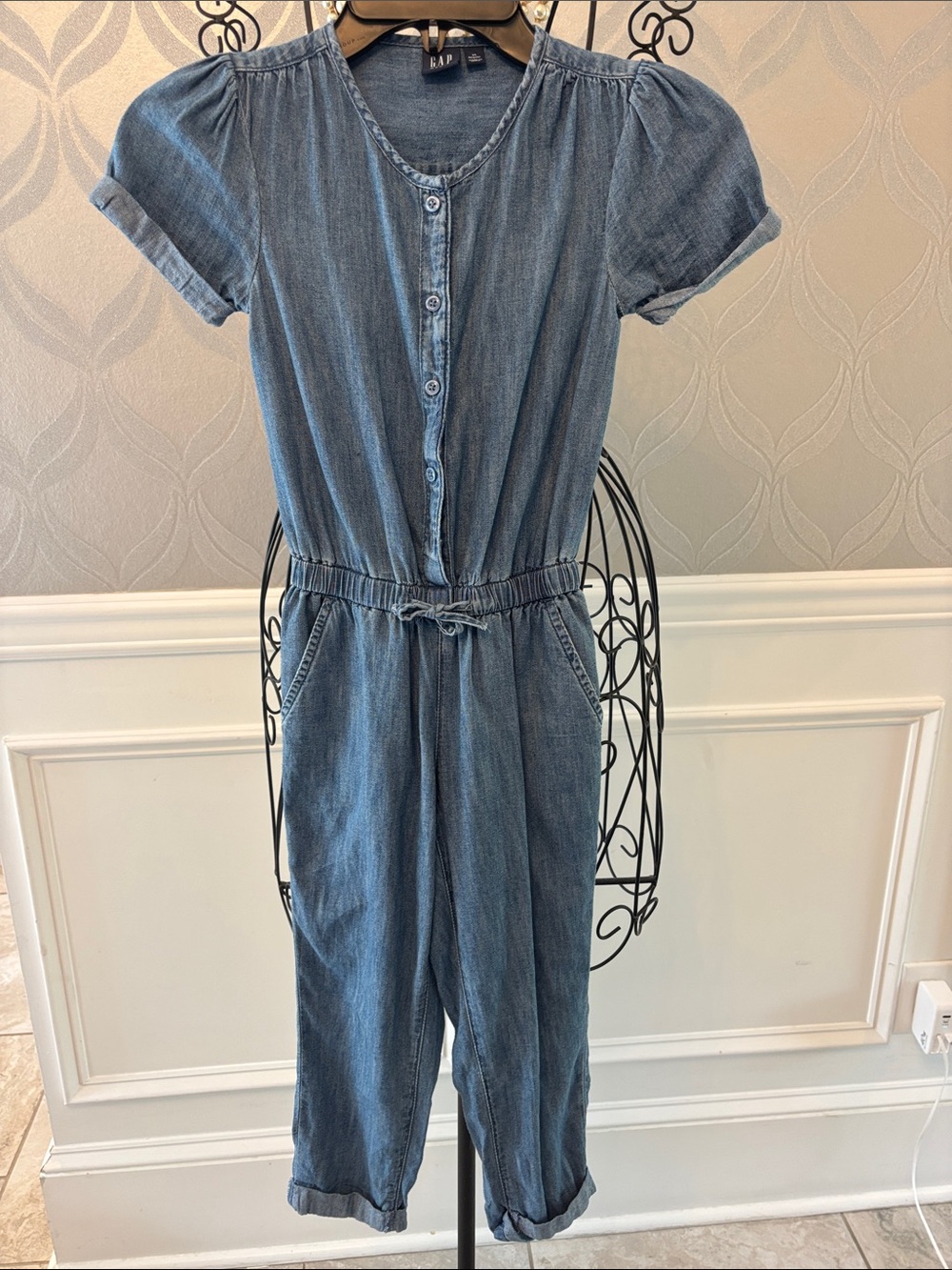 GAP Girls Blue Chambray Button-Front Jumpsuit